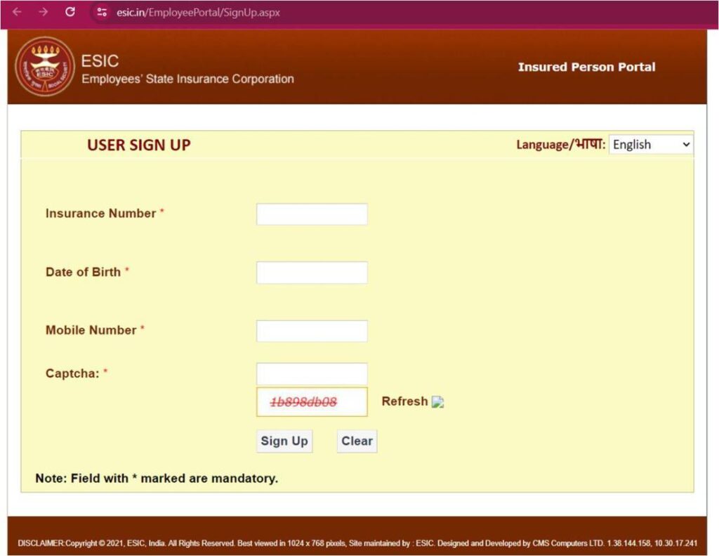 ESIC User Signup